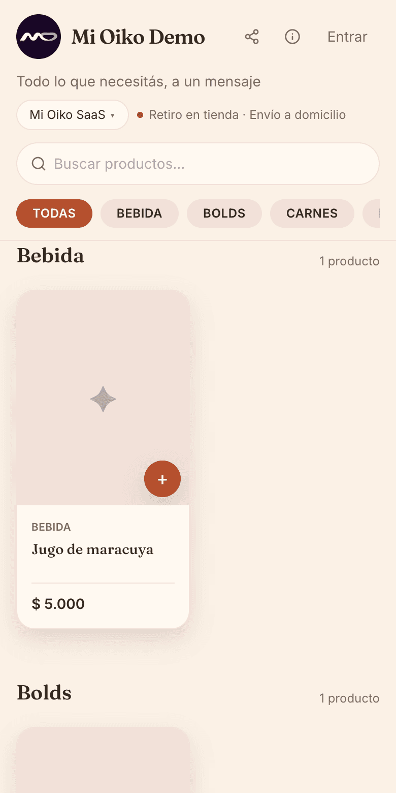 Una tienda en línea vista desde un celular